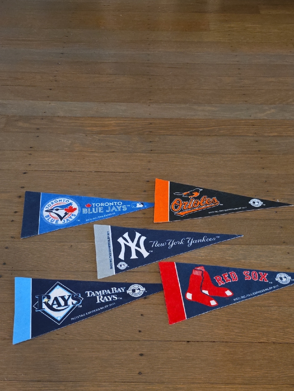 MLB AL East Team Mini Pennant Set Of 5 - Mixed Teams- 4"x9"